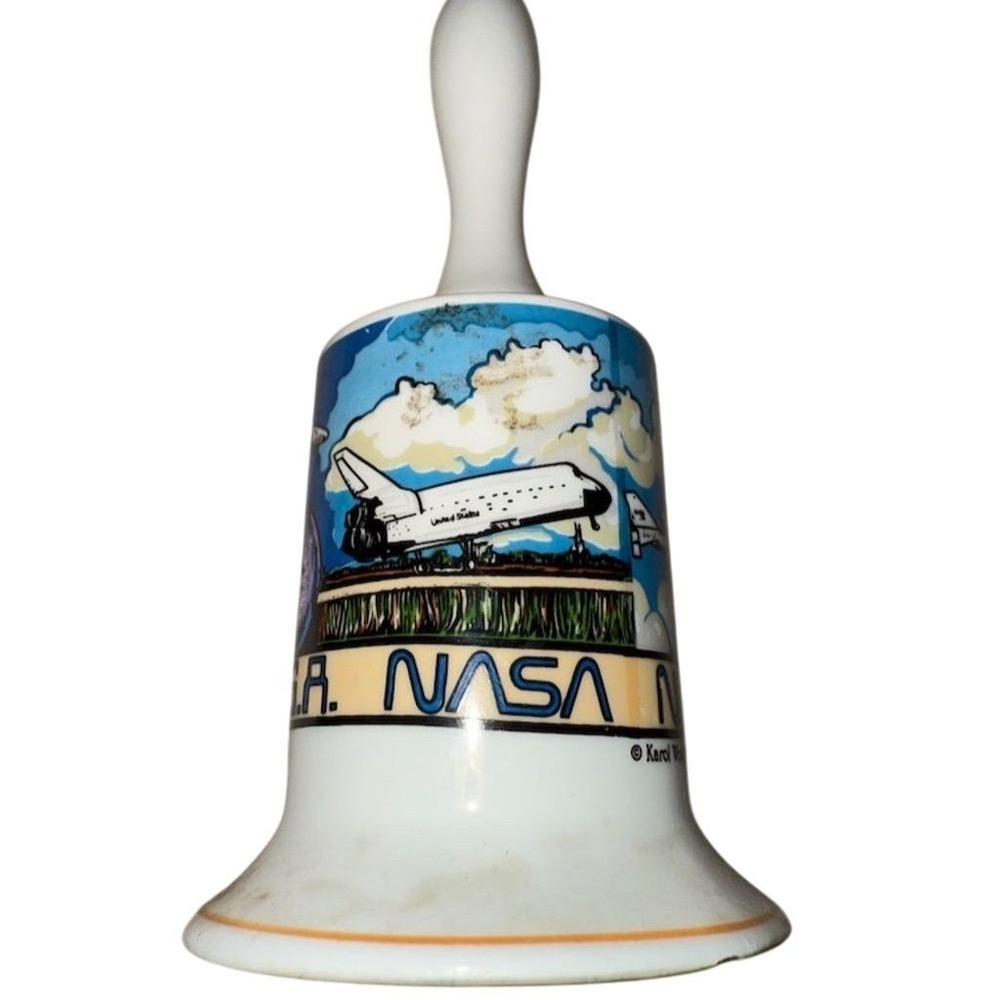 Vintage 1987 NASA Spaceport USA Ceramic Desk dinner Bell by Karol Western